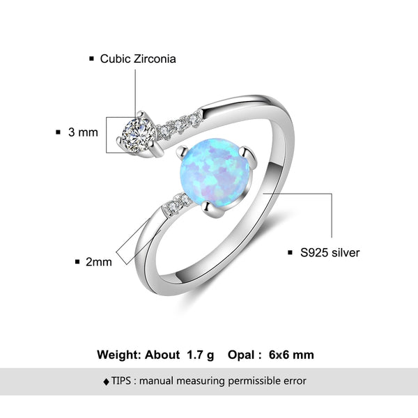 925 Sterling Silver Round Blue Opal Ring