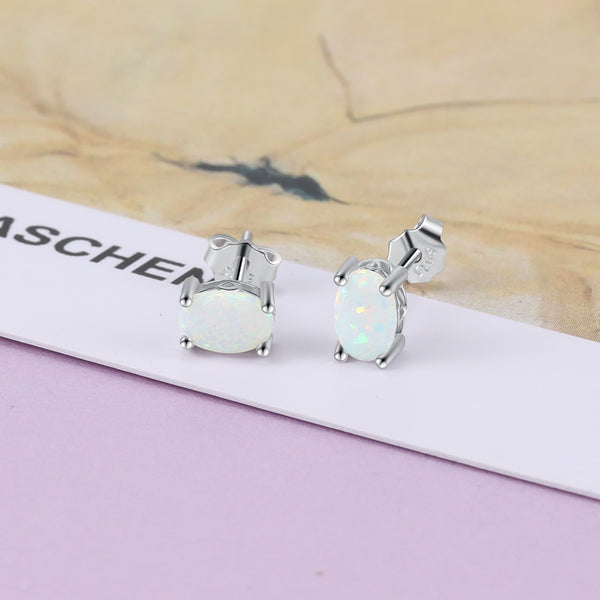 925 Sterling Silver Stud Opal Earrings