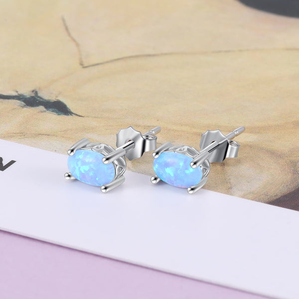 925 Sterling Silver Stud Opal Earrings