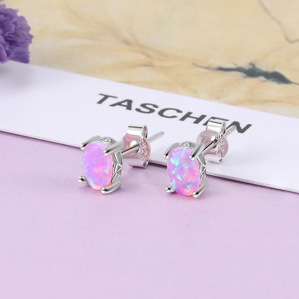 925 Sterling Silver Stud Opal Earrings