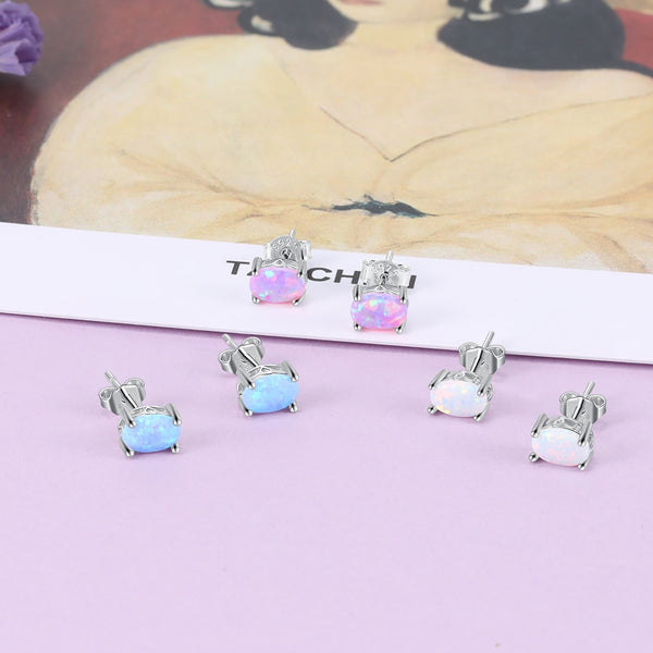 925 Sterling Silver Stud Opal Earrings