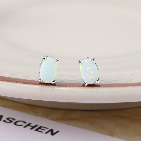 925 Sterling Silver Stud Opal Earrings