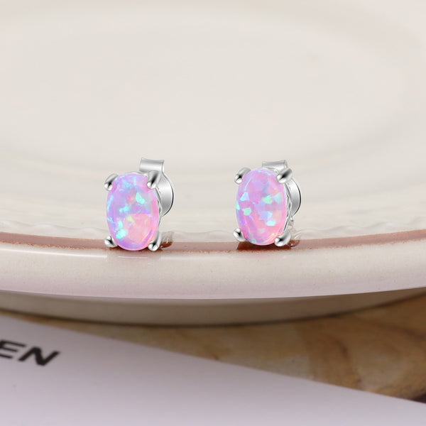 925 Sterling Silver Stud Opal Earrings