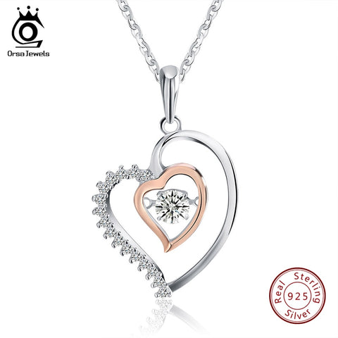 Double Heart Pendant 925 Silver with 0.3 ct Crystal Rhodium