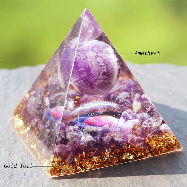 Glow In The Dark Orgone Healing Pyramid with Amethyst Sphere