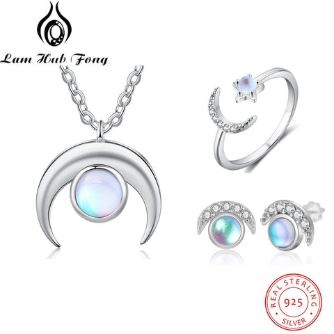 Moonstone Jewelry Sets 925 Sterling Silver (Pendant + Ring + Earrings)