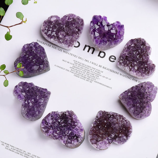 1pc Natural Amethyst Love Heart Shape Quartz Healing Stone