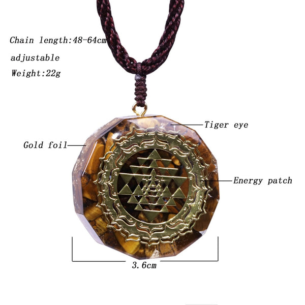 Orgonite Necklace Sri Yantra Pendant Tiger Eye Energy Necklace