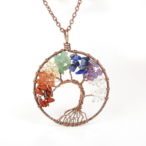 Quartz Natural Stone Tree of Life pendulum Pendant Necklace for Women Healing Crystal Necklaces Pendants Reiki Jewelry