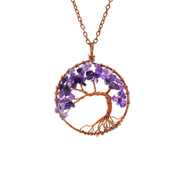 Quartz Natural Stone Tree of Life pendulum Pendant Necklace for Women Healing Crystal Necklaces Pendants Reiki Jewelry