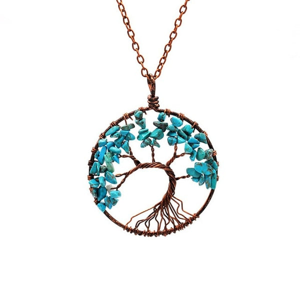 Quartz Natural Stone Tree of Life pendulum Pendant Necklace for Women Healing Crystal Necklaces Pendants Reiki Jewelry