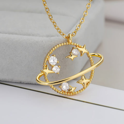 Crystal Planet Gold Chain Zircon Necklace