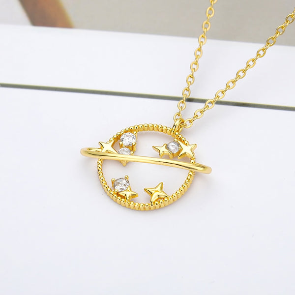 Crystal Planet Gold Chain Zircon Necklace