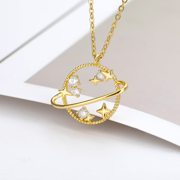 Crystal Planet Gold Chain Zircon Necklace