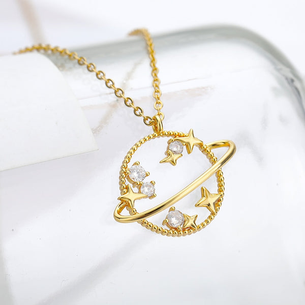 Crystal Planet Gold Chain Zircon Necklace