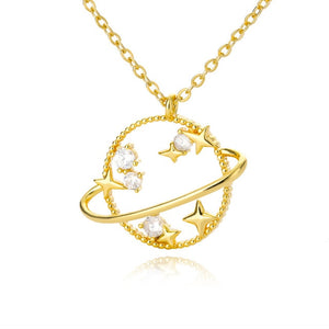 Crystal Planet Gold Chain Zircon Necklace