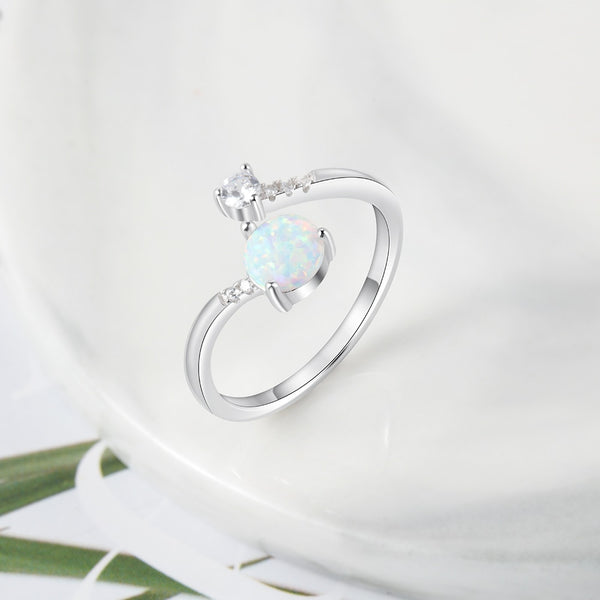 925 Sterling Silver Round Blue Opal Ring