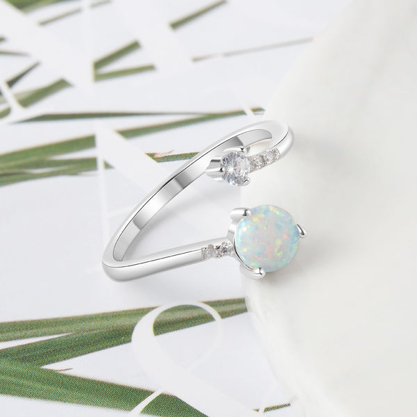 925 Sterling Silver Round Blue Opal Ring