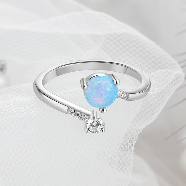 925 Sterling Silver Round Blue Opal Ring