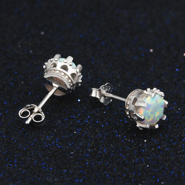 925 Sterling Silver Flower Stud Opal Earrings