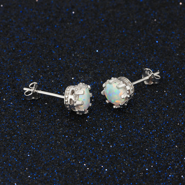 925 Sterling Silver Flower Stud Opal Earrings